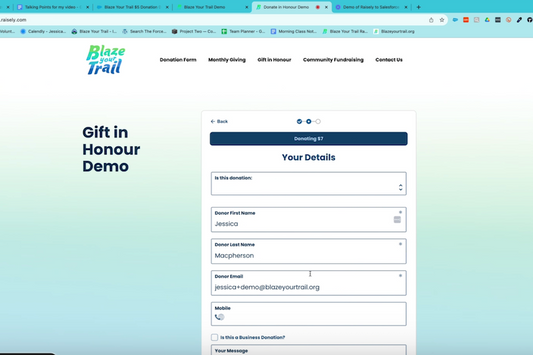 Demonstration of Gift in Honour or in Lieu with Raisely, Salesforce and MoveData