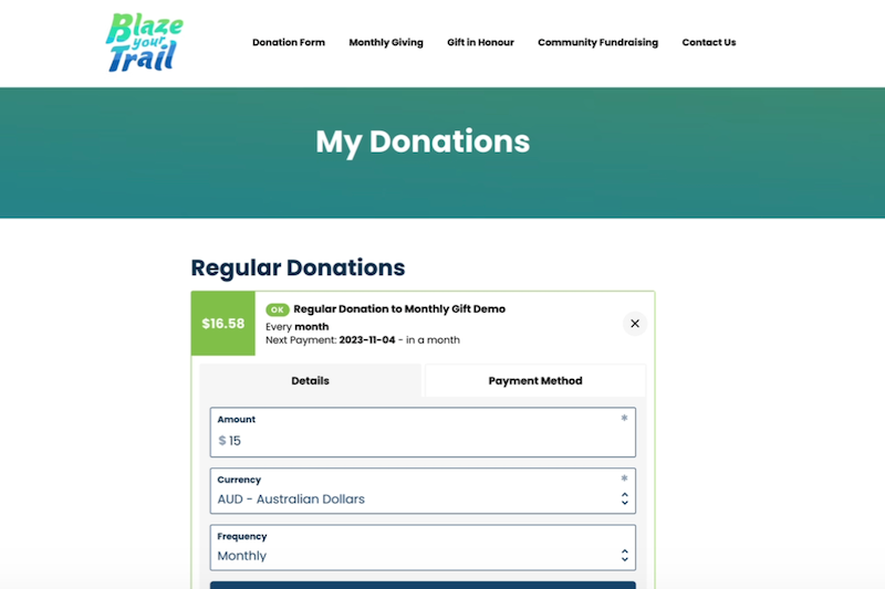 Demonstration of a Monthly Gift with Raisely, Salesforce and MoveData